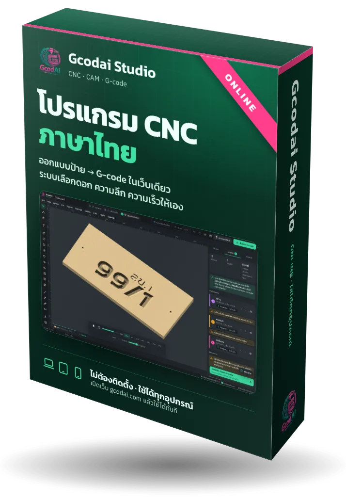 กล่องสินค้า Gcodai Studio ฉบับออนไลน์ ระบุว่าไม่ต้องติดตั้ง ใช้ได้ทุกอุปกรณ์